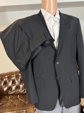 Tom Ford Black Wool Peak Lapel 2Pc Suit 50R 40S 34x28.5 Trousers